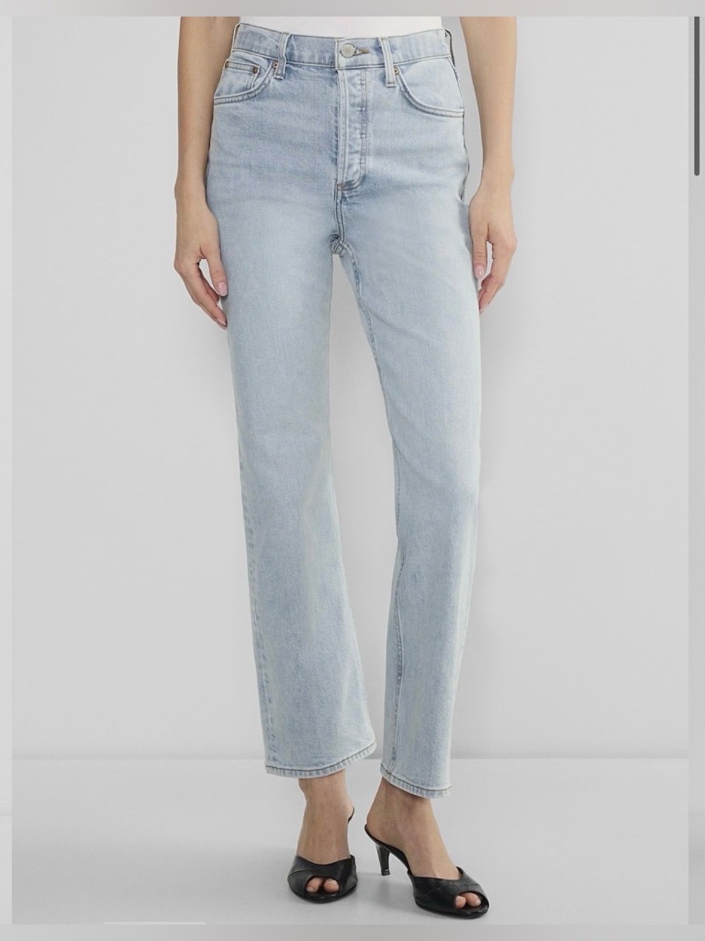 Denim Forum Arlo High‎ Rise Straight Jeans Light Wash Size 28 Aritzia